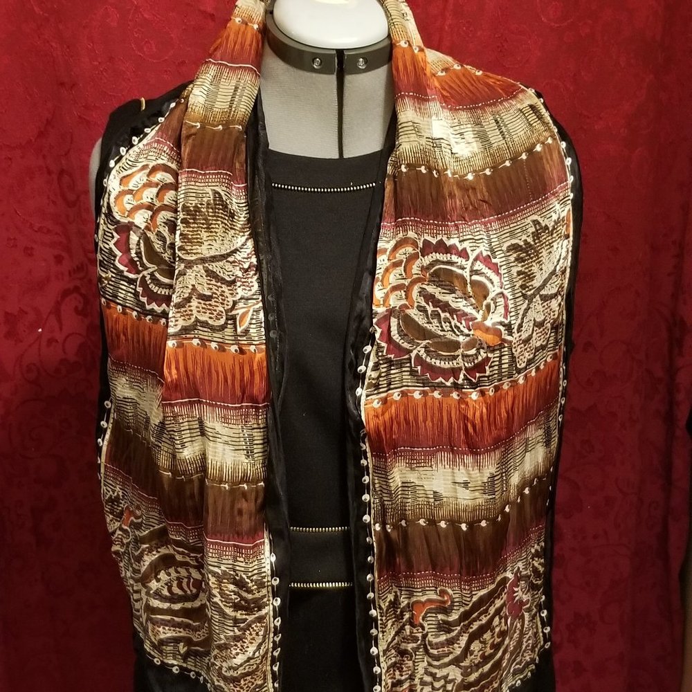 Vintage 90s Bill Blass Silk Scarf, Earth Tones